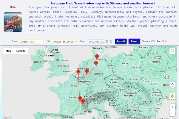 Eurovoyages train route planner for easy Europe by train booking